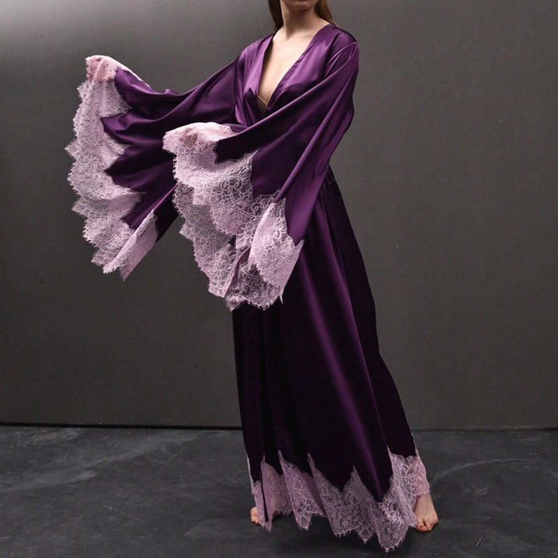 Beta 2022 Purple Silk French Long Robe Bridesmaid Sleepwear Wholesalers