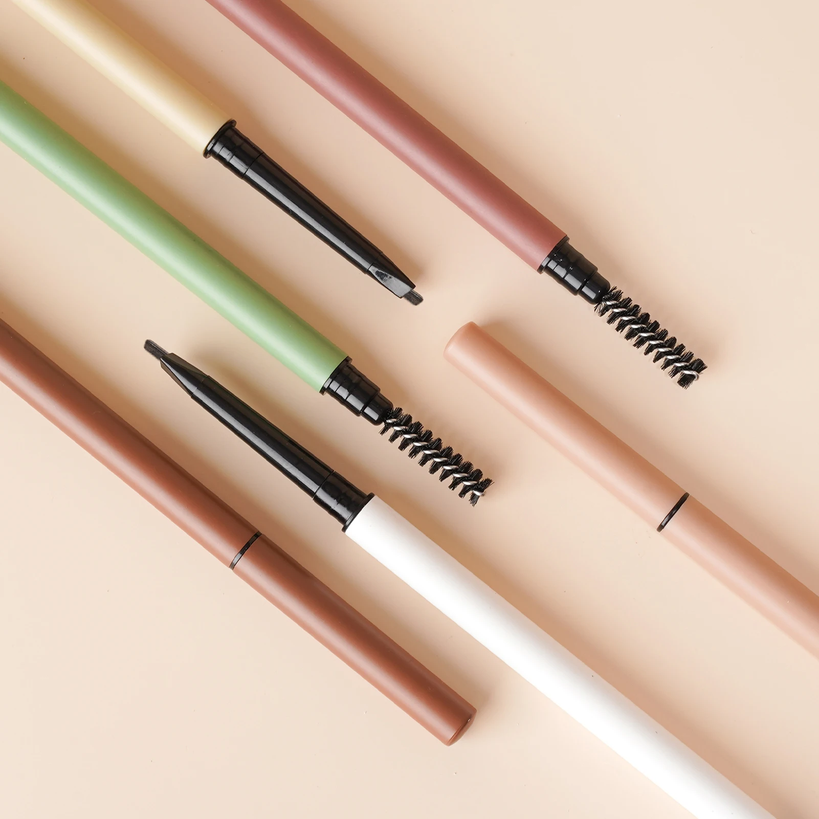 Private Label Precise Dual Ended Eyebrow Pencils Custom Beige Eyebrow Pencil Nude Slim Crayon White Brow Pencil Brush OEM