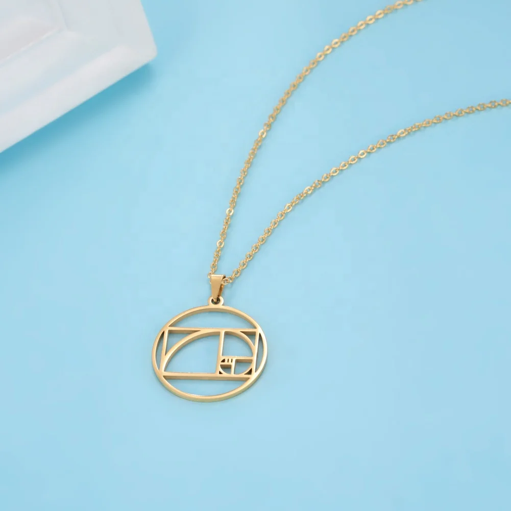 Fibonacci Spiral Circle Triangle Golden Ratio Geometry Pendant Necklace Women Choker Necklace Stainless Steel Jewelry