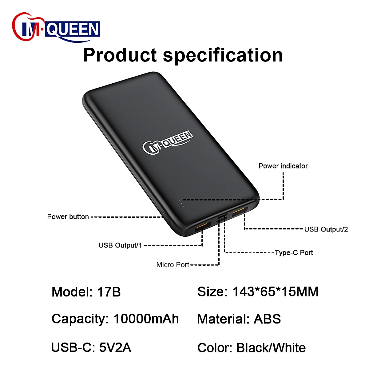 10000mah Power Bank Ultra Slim, Dual USB Portable Charger