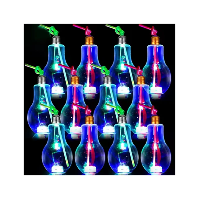 LED Water Bottles Colored Lights Luminous Juice Yogurt Milky Tea Cup Bottle Clear Lamp Cups PET Bulb Plastic Drinking