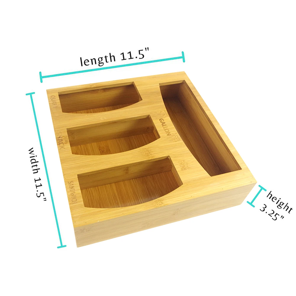 Бамбуковый Органайзер с застежкой-молнией для хранения сумок с крышкой, шкафом, выдвижными ящиками, совместим с галлонами, квартами, сэндвичами и закусками