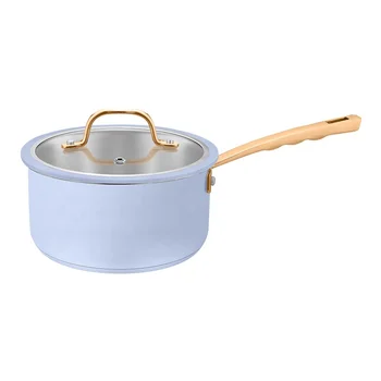 Household Kitchen Ceramic Paint Induction Cookware Stainless Steel Sauce Pan with Glass Lid