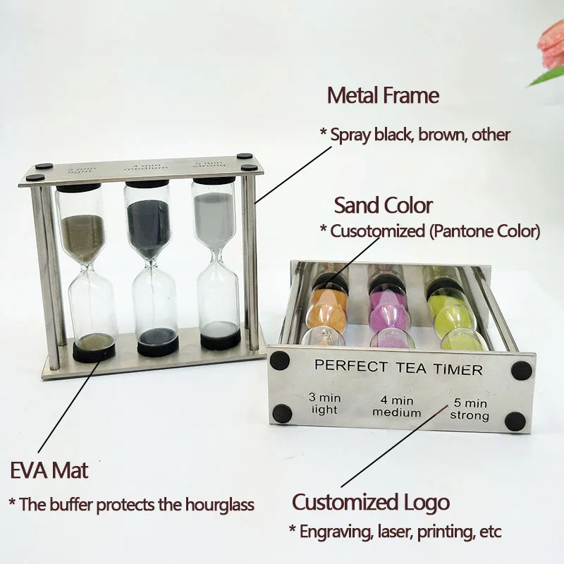 XINBAOHONG Traditional Design Metal Frame Tea Hourglass 3 4 5 Minute Metal Frame Timekeepers