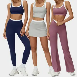 2026 Yoga 6 Piece Set Women Tennis Wear Color Blocking Skirt Tracksuit 2 in 1 Gym Fitness Yoga Sets