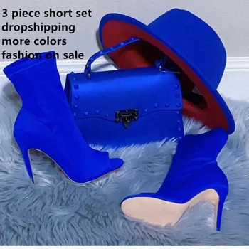 Dropshipping Ins famous Fashion Luxury Women Designer brand bags Purses and Handbags with matching hats high heel sandals set