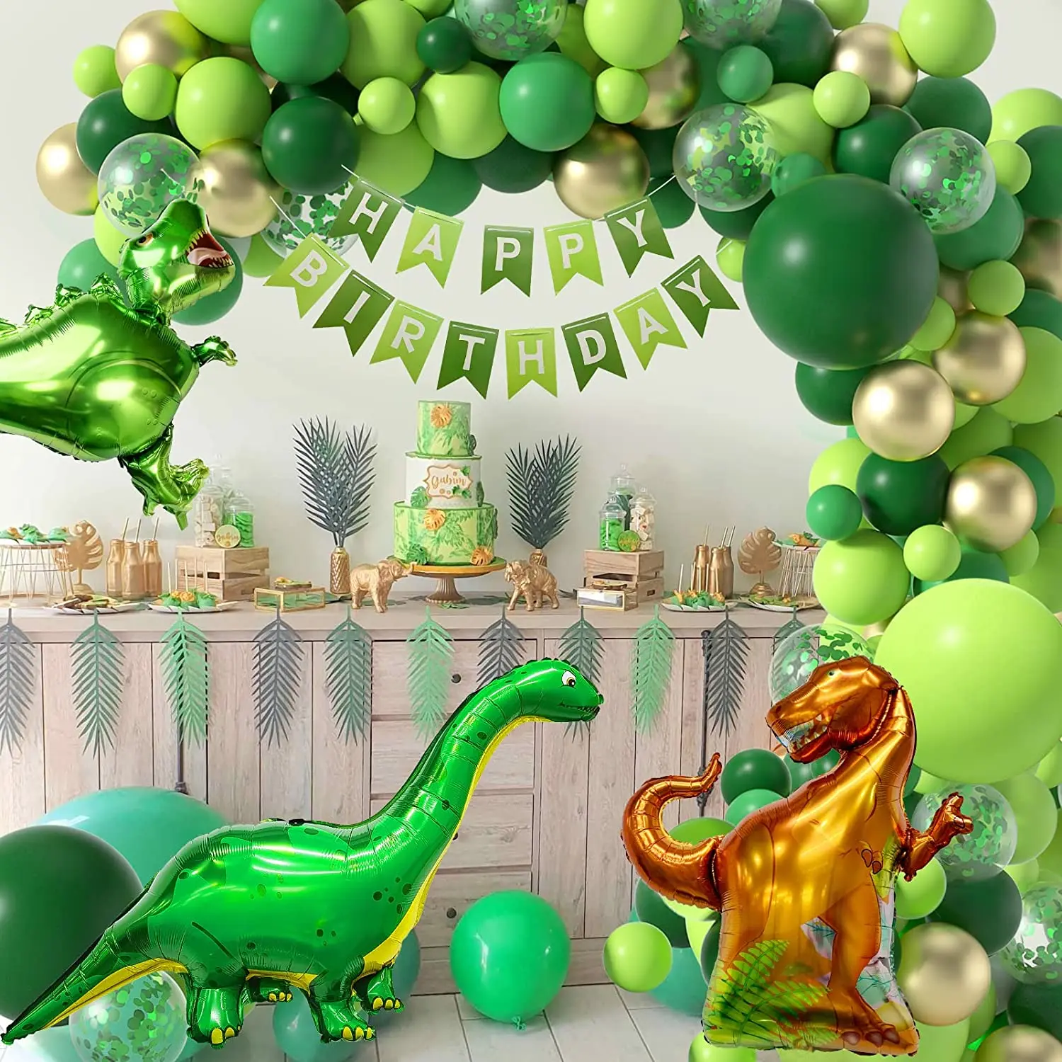 Boy Dinosaur Party Balloon Garland Kit 4d T-rex Balloons For Dinosaur ...