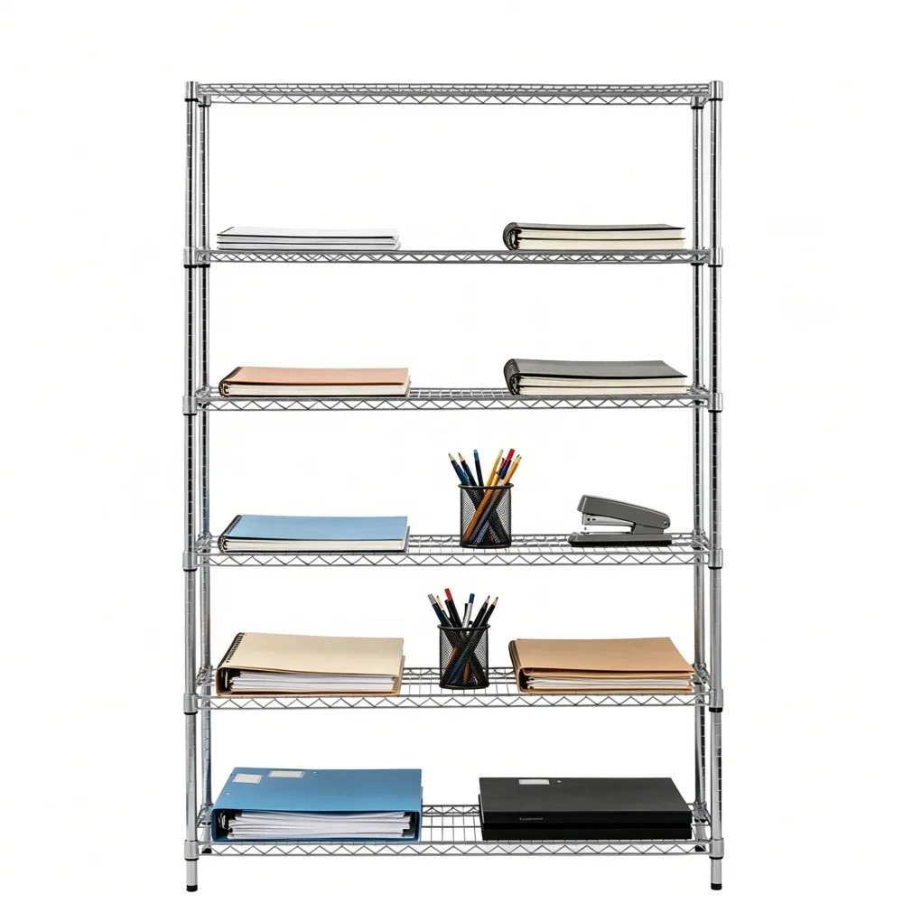 Modern Rack 6 Tiers Heavy Duty Iron Steel Metal Metro Office Garage NSF Wide Chrome Wire Shelving