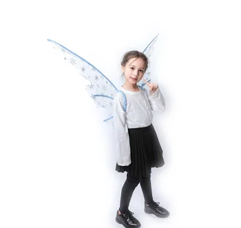 Silver snow printing big size led fairy wings light up wings