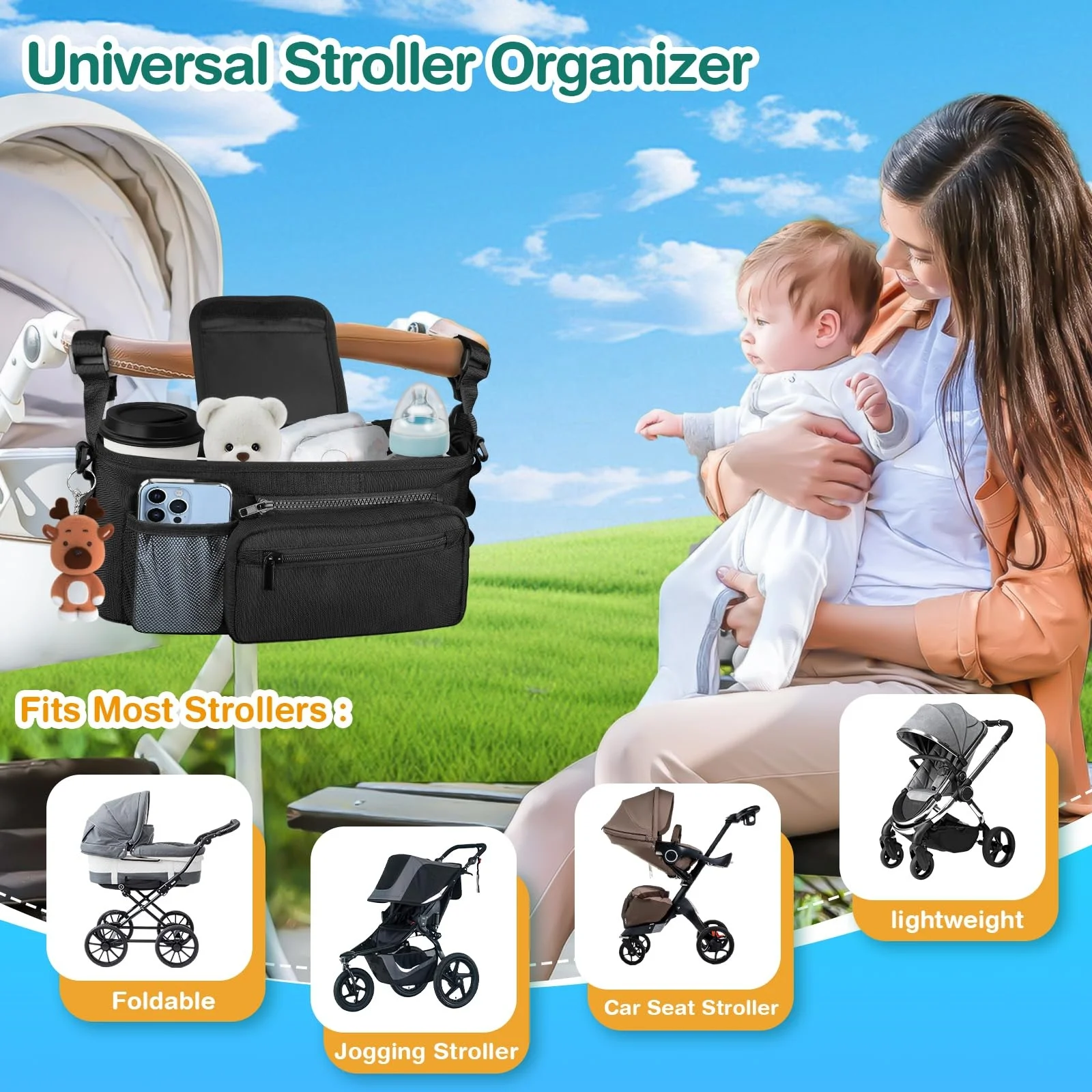 UppababyCompatible Stroller Organizer Detachable Phone Bag with Cup Holder  and Shoulder Strap Made of Durable Polyester