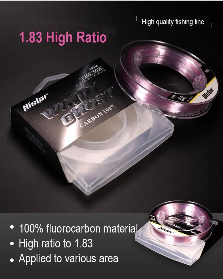 Transparent Pink Real Fluorocarbon Fiber Fishing Line 100 Florocarbon