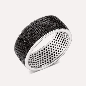 Keiyue Wholesale 925 Sterling Silver Ring Black CZ Fine Jewelry Rings for Men With Tungsten for Engagement Gift Party Inlay