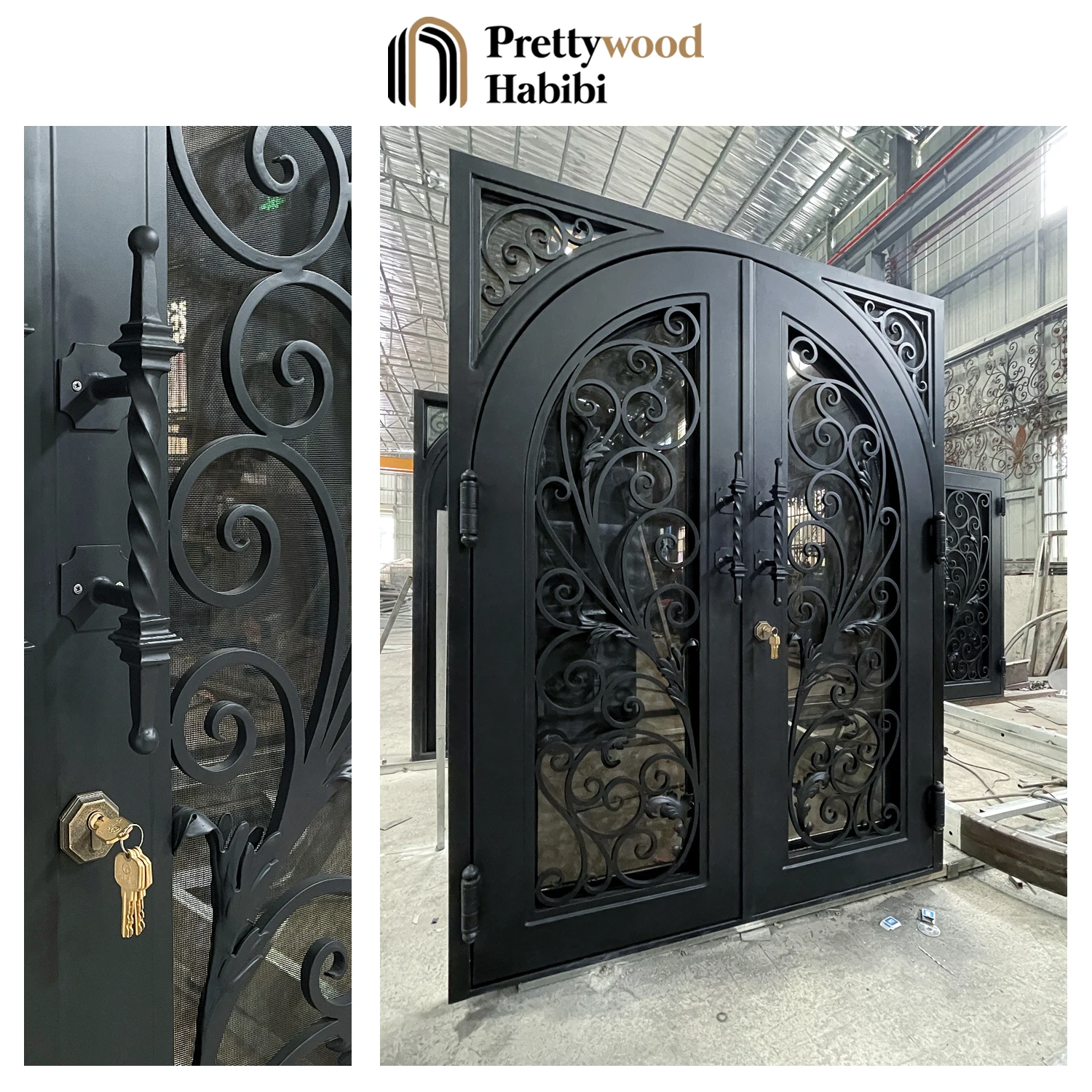 Prettywood Arched Top Galvanized Cast Iron Entry Door Design Entrance
