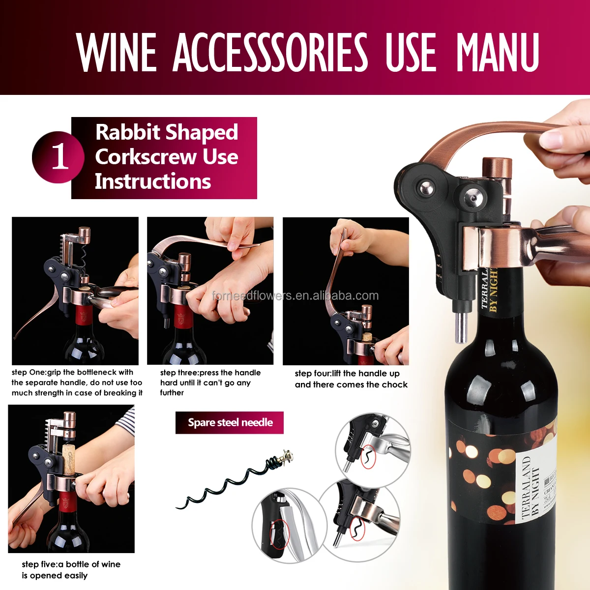 RERXN Shining Surface Wood Box Wine Accessories Gift Sets Brown Rabbit Wine Opener Set Wine Corkscrew Wine Stopper and Wine Pourer Set 