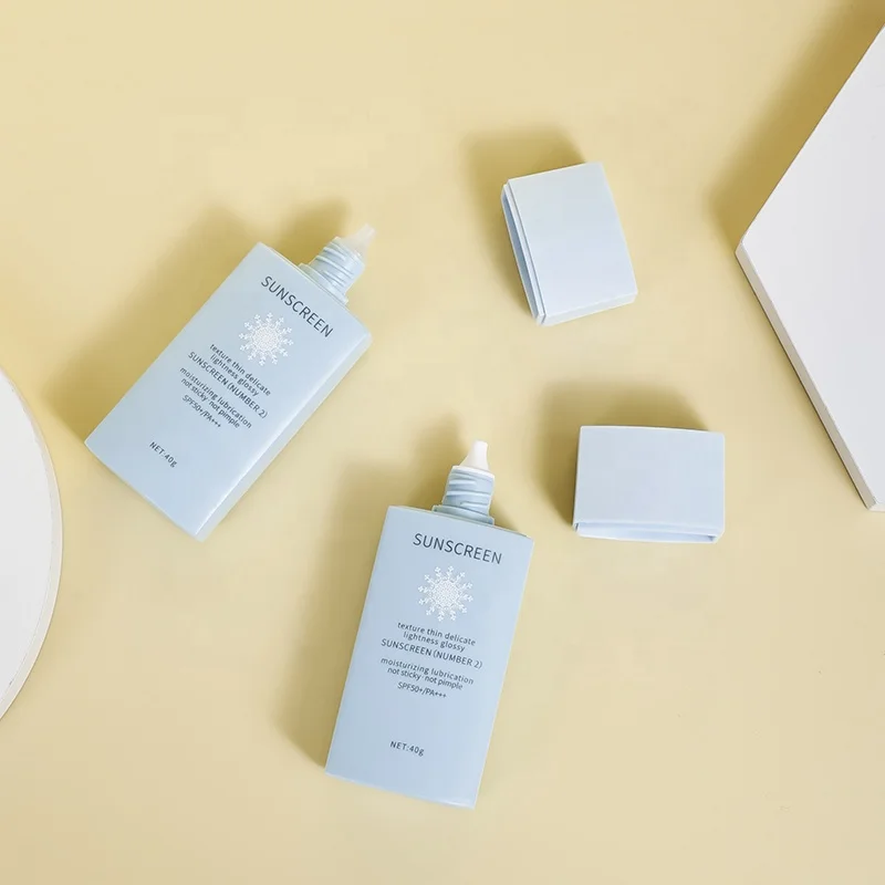 Rectangular Tip Spout Plastic PE Bottle Cosmetic 50ml PP 40ml Sunscreen Tube BB Primer Bottle with Double-colored Screw Cap