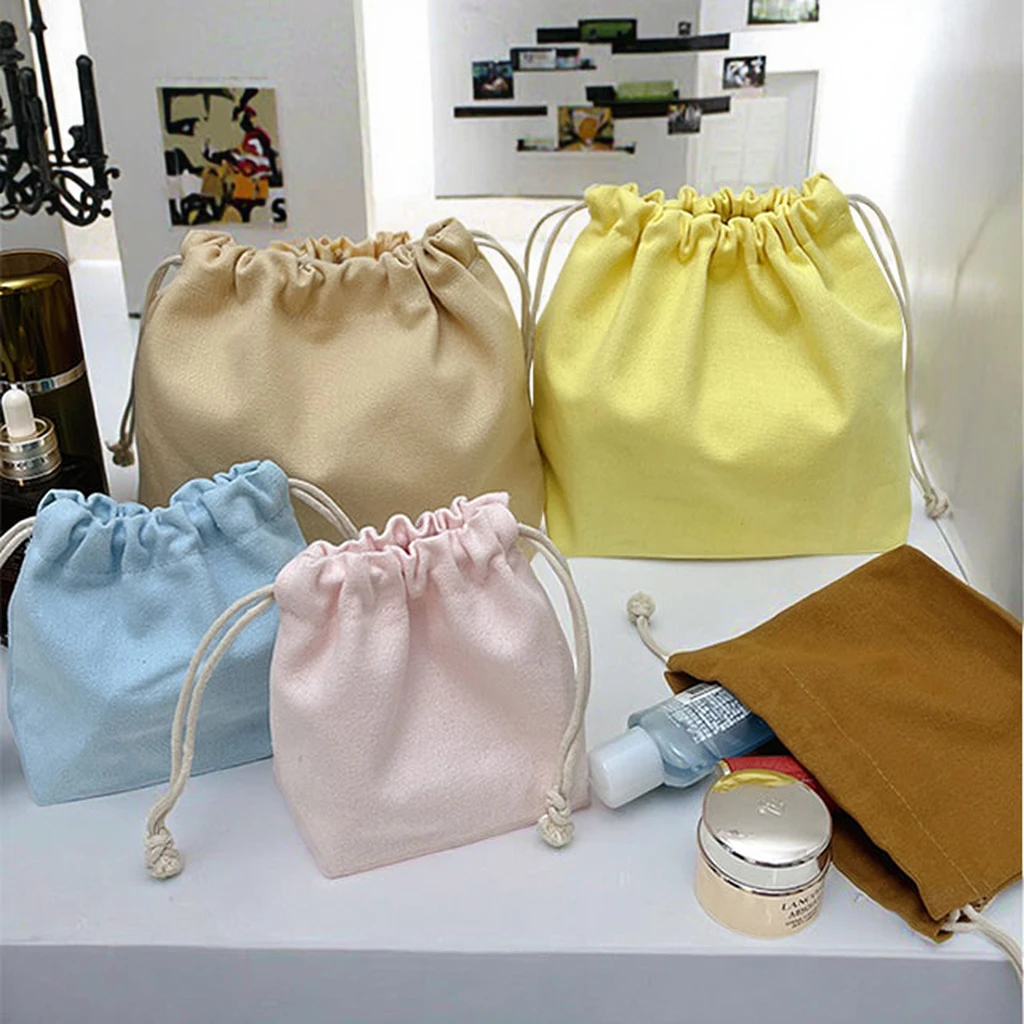Colorful Cotton Canvas Cosmetic Bags Drawstring Travel Daily