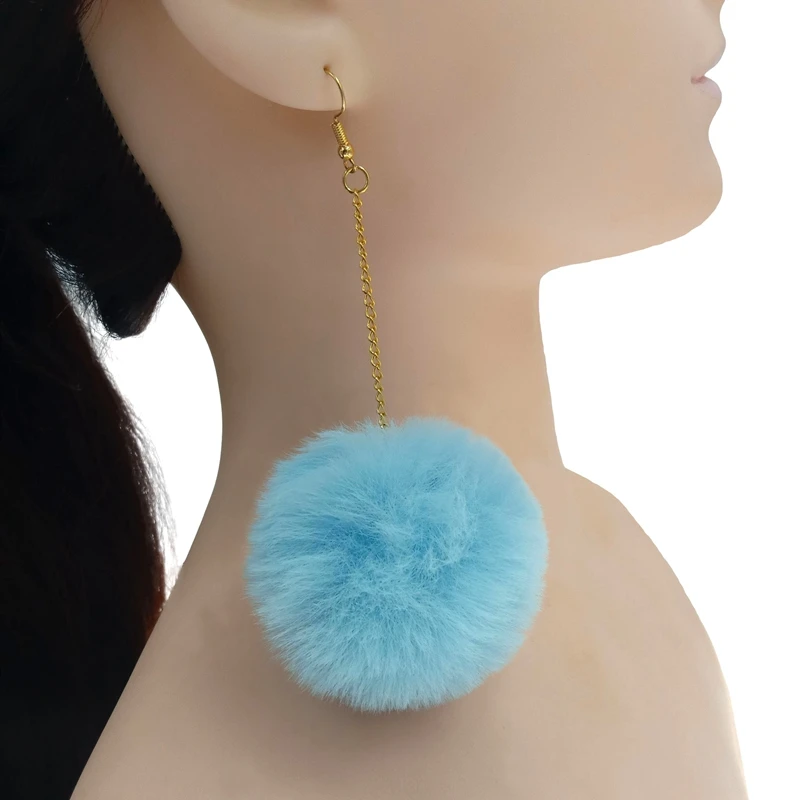 pom pom earring faux fur dangle drop fashion fluffy pom pom earrings  eBay