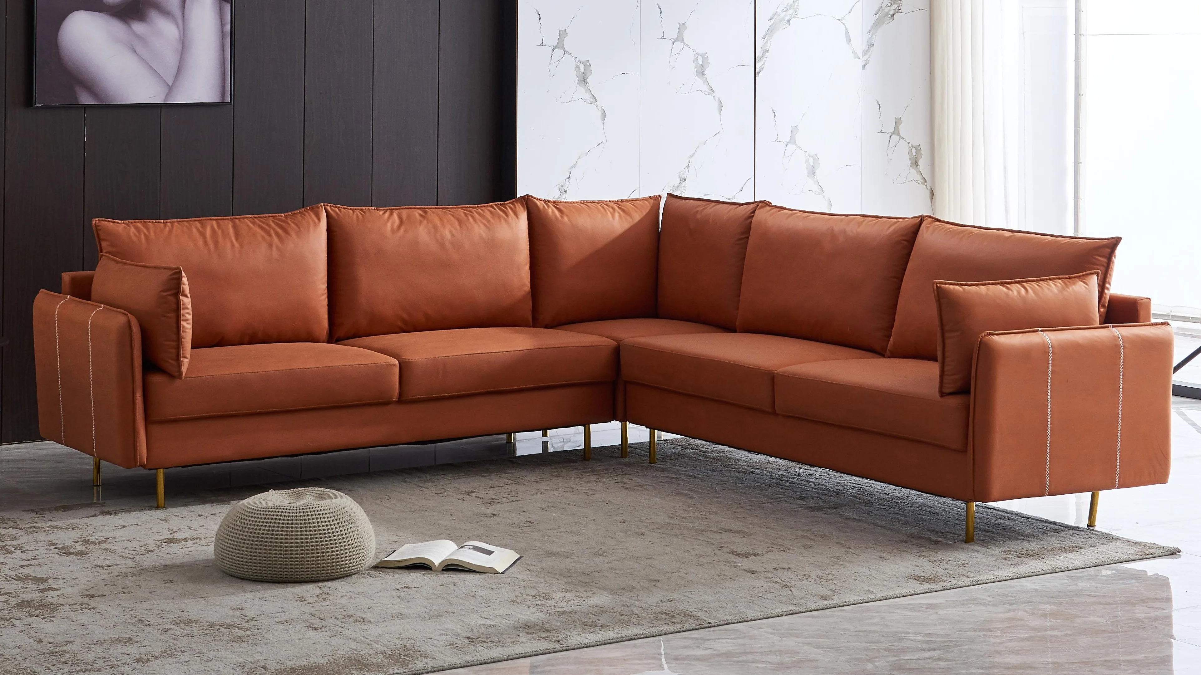 Free Shipping Modern Luxury L Shape Sofa Technical Leather Couch Living