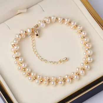 Gold bead 3-4 mm cultured small fresh water cultured bracelet pearl handmade