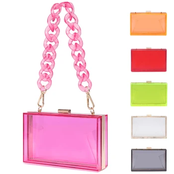 Wholesale Summer ladies Transparent Boxed Purse Crossbody Handbag Trendy women clear acrylic evening clutch bag