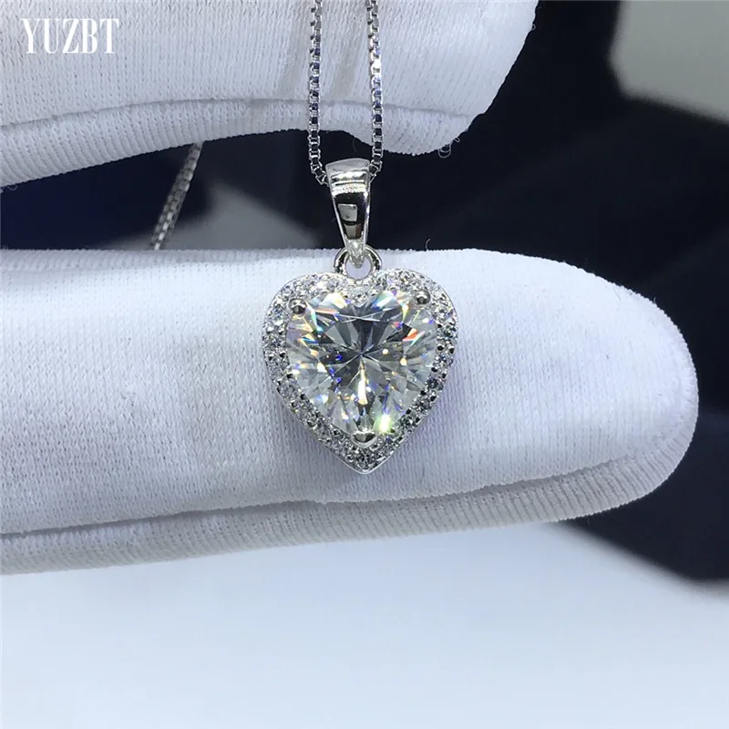 Silver 925 Original 2 Carat Brilliant Cut Diamond Test Past D Color Heart Shape Moissanite