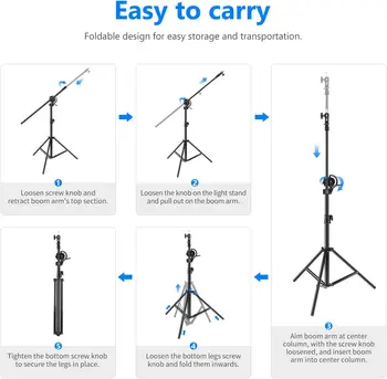 Neewer 2-in-1 Photography Light Stand, Aluminum Alloy 9.7ft Heavy Duty Tripod Stand With 3.8ft Boom Arm and Empty Sandbag for detail image
