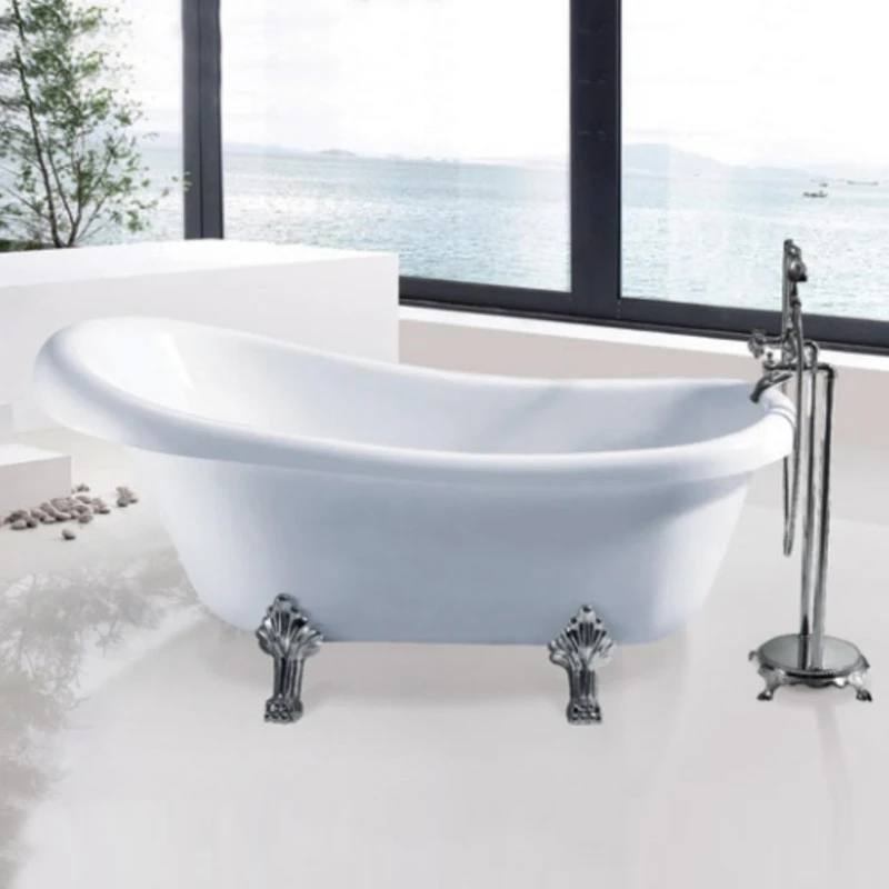 Retro Acrylic Claw Foot Freestanding Bathtub White Soaking Bathroom Tub With Four Legs