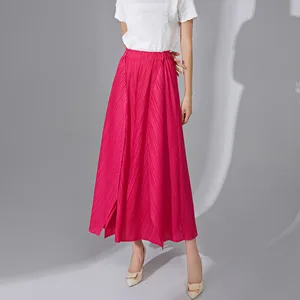 Miyake Pleated Midi Skirt Autumn High Waist Flowy and Unique Design Casual A-line With Pleats