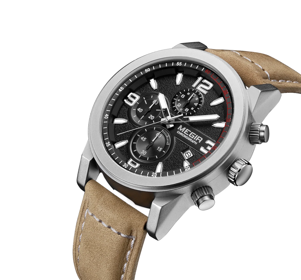 MEGIR Orologio Uomo Cronografo Al Quarzo Con Cinturino In Pelle E Quadrante Grande - 2130 Marrone, Impermeabile 3ATM - 5