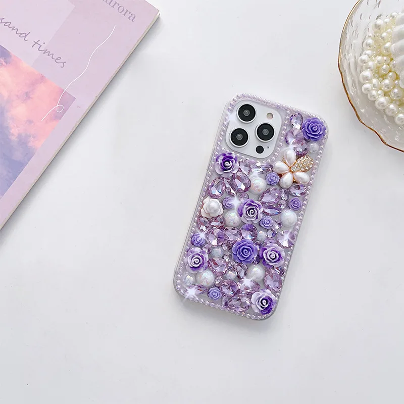 Clear Tpu Pc 3D Epoxy Daisy Flower Resin DIY Mobile Phone case with Pearls for iPhone 16 Pro 15 Decoration Cellphone Accessory