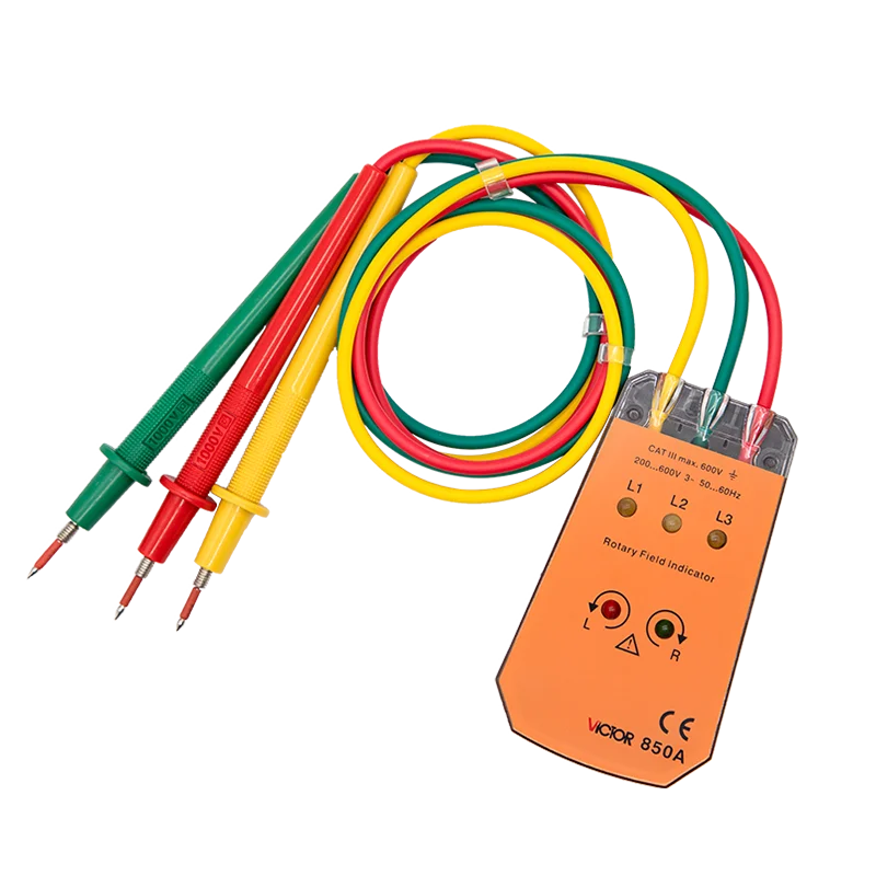 Victor 850a旋转场指示器交流电压0v 600v三相仪表hz 400hz 1m测试电缆长度 Buy 维克多850a旋转磁场指示器交流电压0v 600v三相电表hz 400hz 1m测试电缆长度 中国的旋转磁场指示器电缆跟踪器转动3相 序检测仪 检查状态断相及相序旋转磁场指示器测试仪