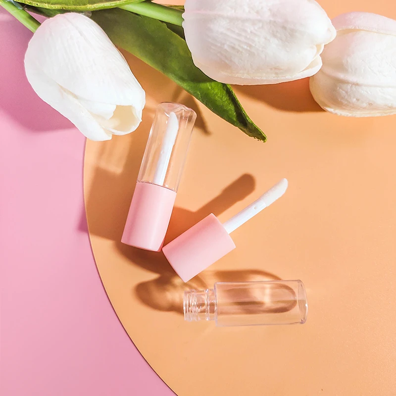 Empty Mini Lip Gloss Tube with Brush Small Lipgloss Tube Liquid Lipstick Tube Packing Cosmetics Screen Printing PET Round Screw