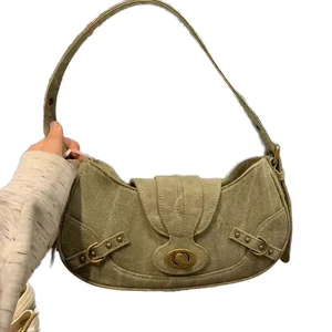 custom logo Wholesale Y2K Vintage Hobo Handbag Green Street Style Underarm Bag Punk Biker Design Zipper Closure Portable Features Polyester