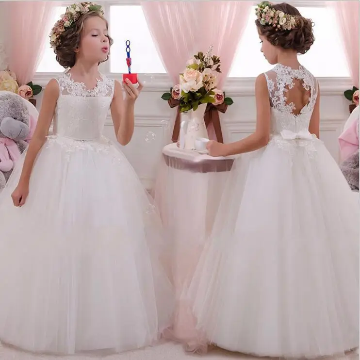 Wholesale HYC02-vestidos blancos de encaje con lazo grande para niña, vestidos de boda el suelo, vestidos de desfile niña, fiesta From m.alibaba.com