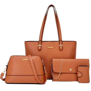 trending pu leather shoulder women's korean 4 in one bag set for girls handbag sets 4 pieces lady hand bags