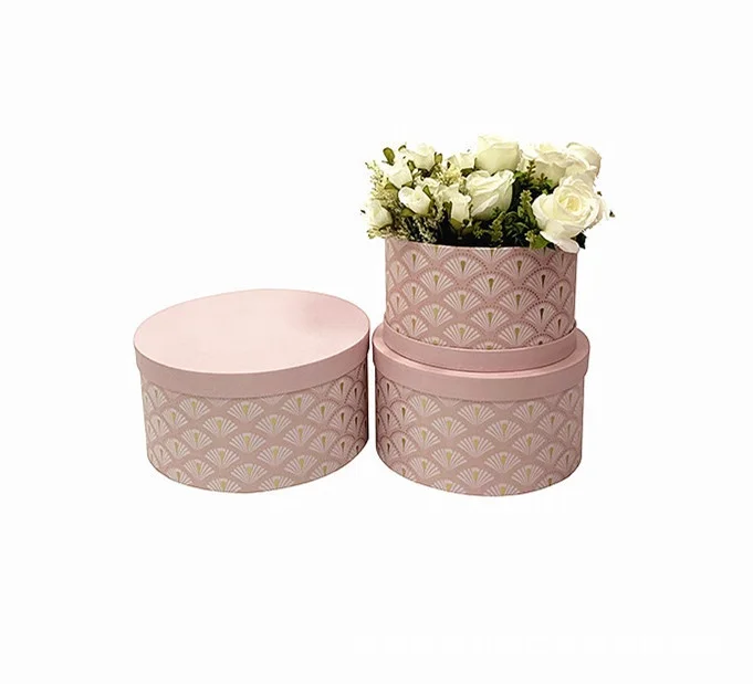 High Quality in Stock Printing Paper Cardboard Gift Box Rose Packaging Round Flower Box 3-piece Set Gift Packaging Box Set