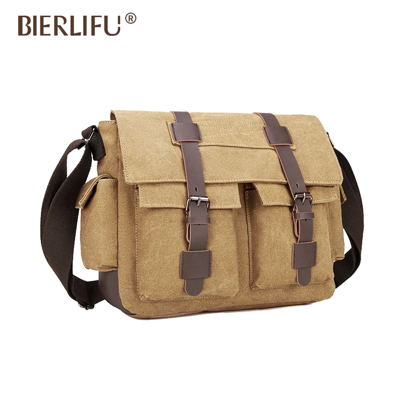 New Vintage Large Multifunction Waterproof Plain Canvas Casual Travel Messenger Sling Bags for Men Teens