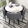 Pure white round table + dark gray cloth chair