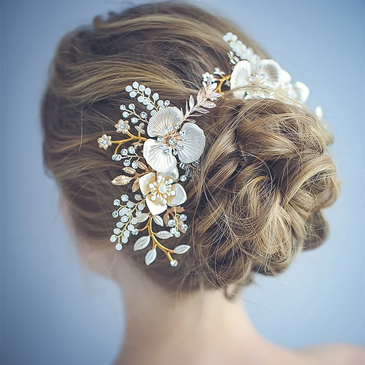 Hot Sale Handmade Metal Leaf Headdress Bridal Accessories Jewelry Wedding Crystal Opal Hair Combs