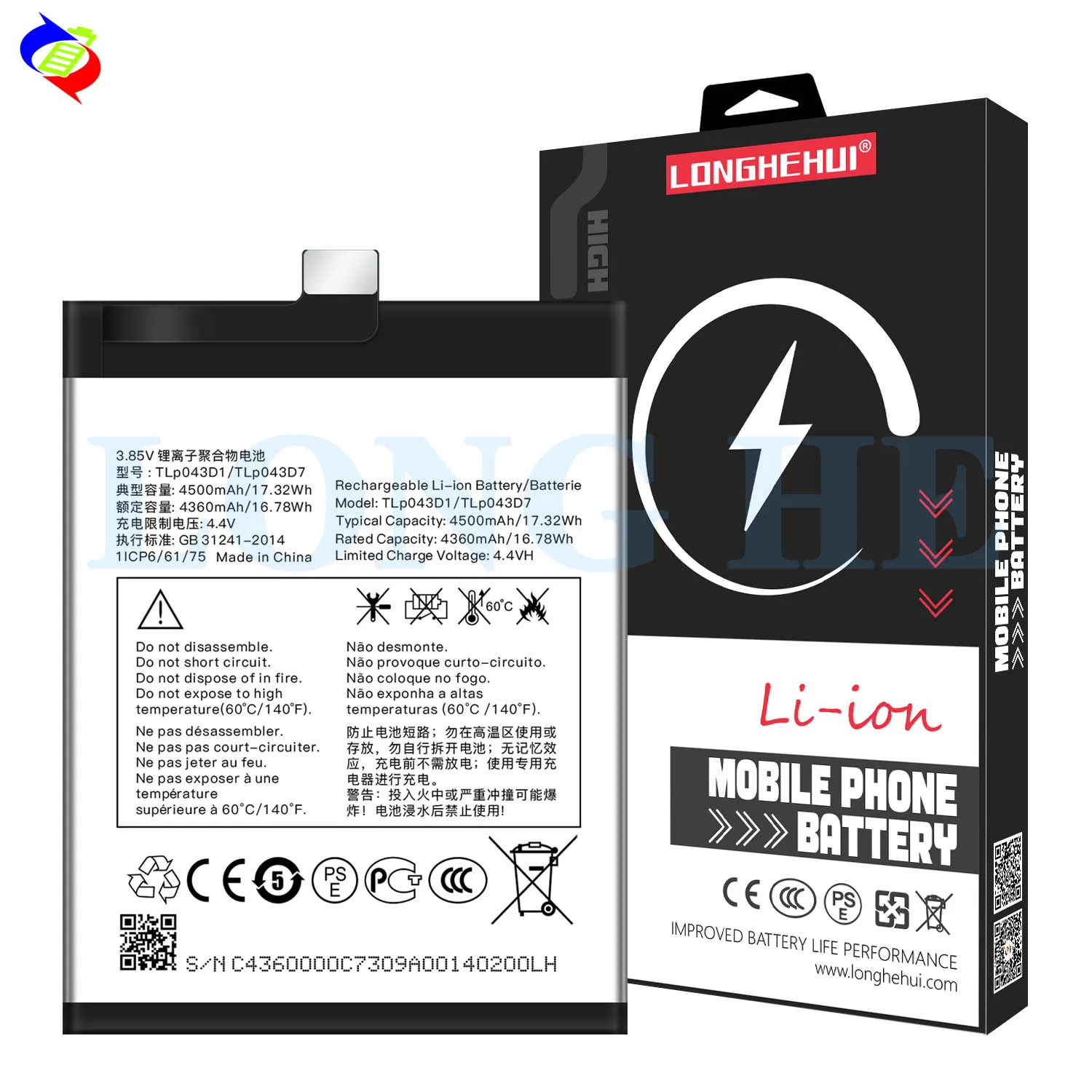 Original Replacement Mobile Phone Battery TLP043D1 TLP043D7 for Alcatel TCL 10 Pro TCL 20 Pro 4500mAh 3.85V