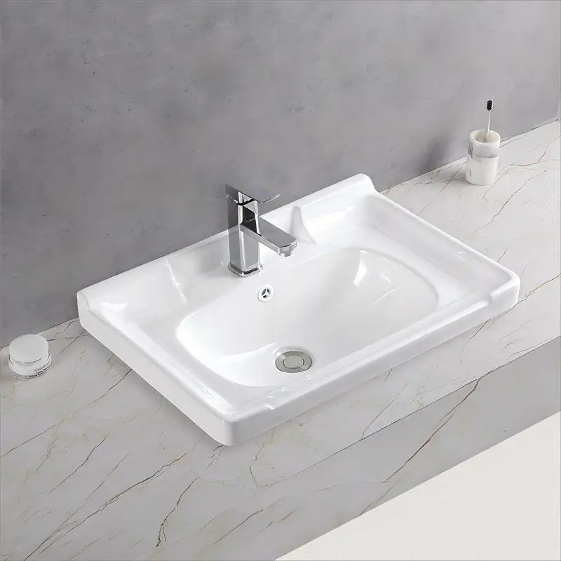 Hotel Bathroom Vanity Sink Medium Traditional Ceramic Hand Wash Basin Rectangular Bathroom Sink