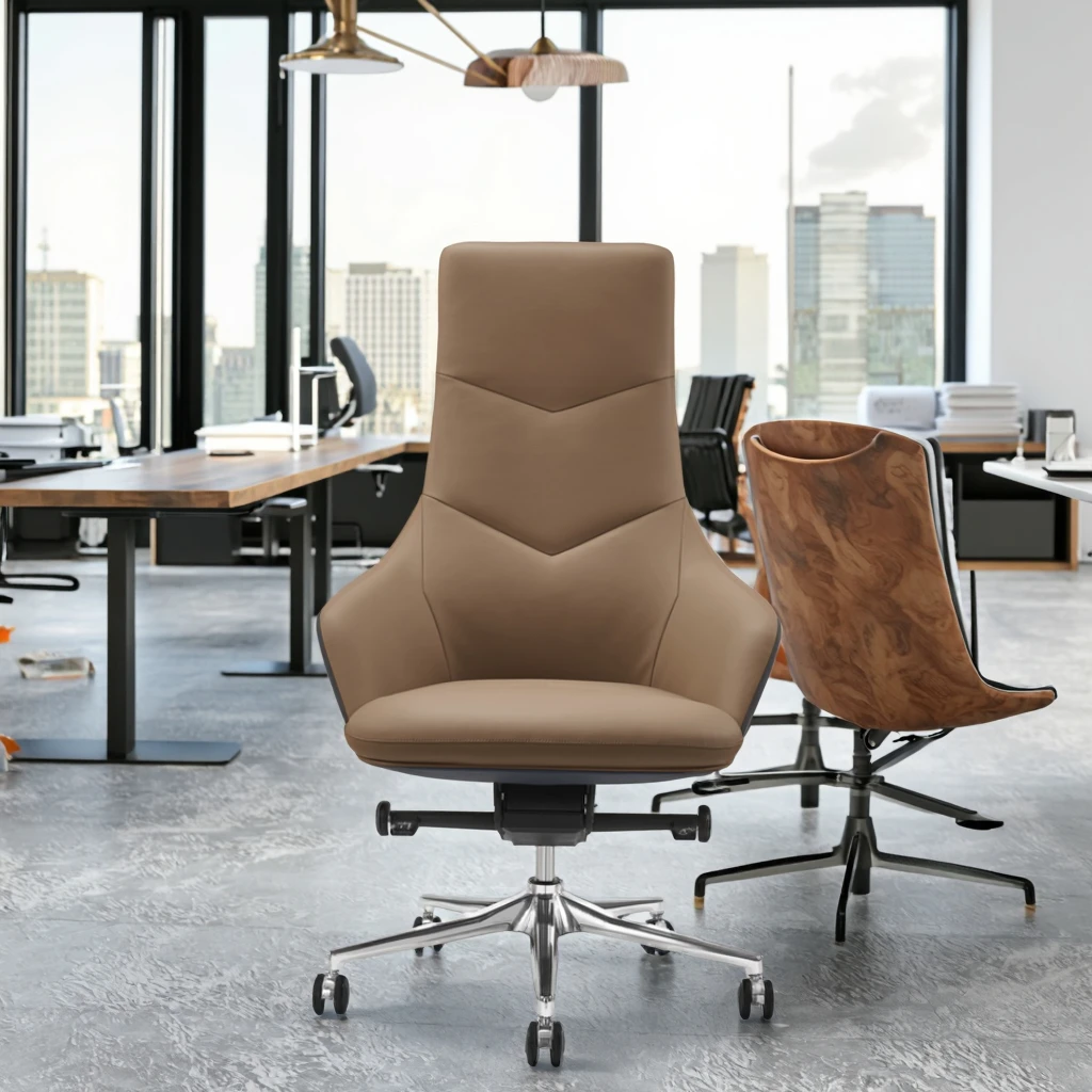 High Quality Modern Ergonomic Adjustable PU Leather Executive Office Chair with Aluminium Base 5