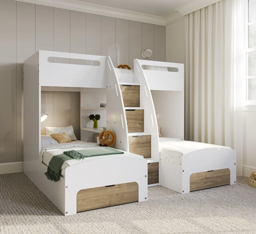 Wood Kids Triple Bunk Bed Stylish Durable Designs