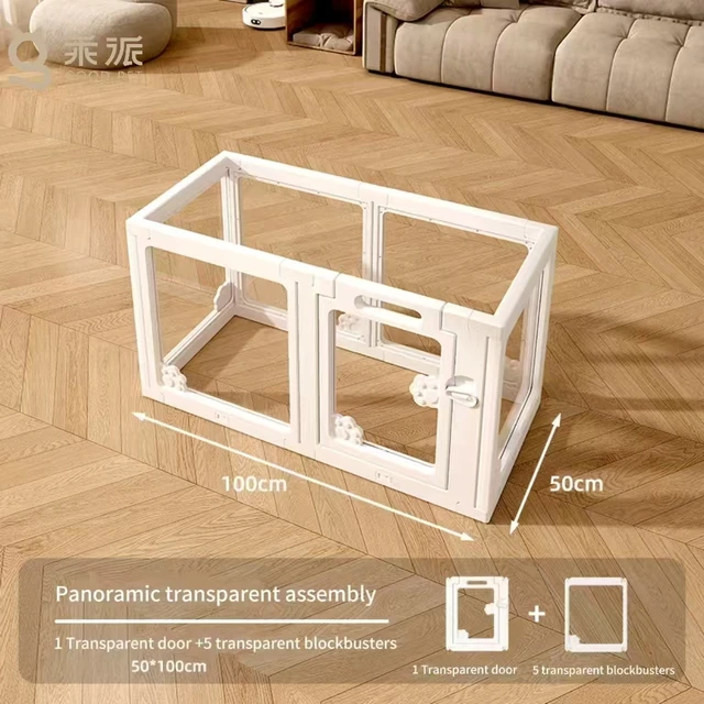 Modern Small Pet Dog Cage Semi-Transparent Acrylic Indoor Security Fence Home Dogs Featuring Animal Pattern Safe Plastic