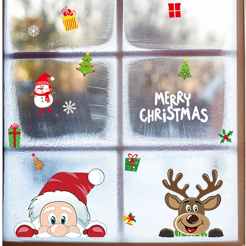 Christmas Window Decal Santa Claus Snowflake Stickers Winter Wall Decals  for Kids Rooms New Year Christmas Window Decorations