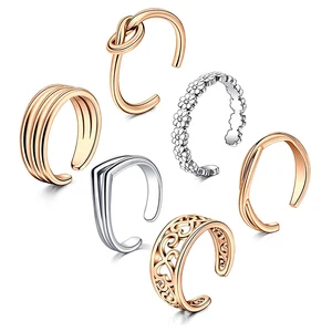 Wholesale Toe Rings Stainless Steel Adjustable Open Tail Ring Women 18K Gold Plated Summer Beach Foot Jewelry Fashion Set