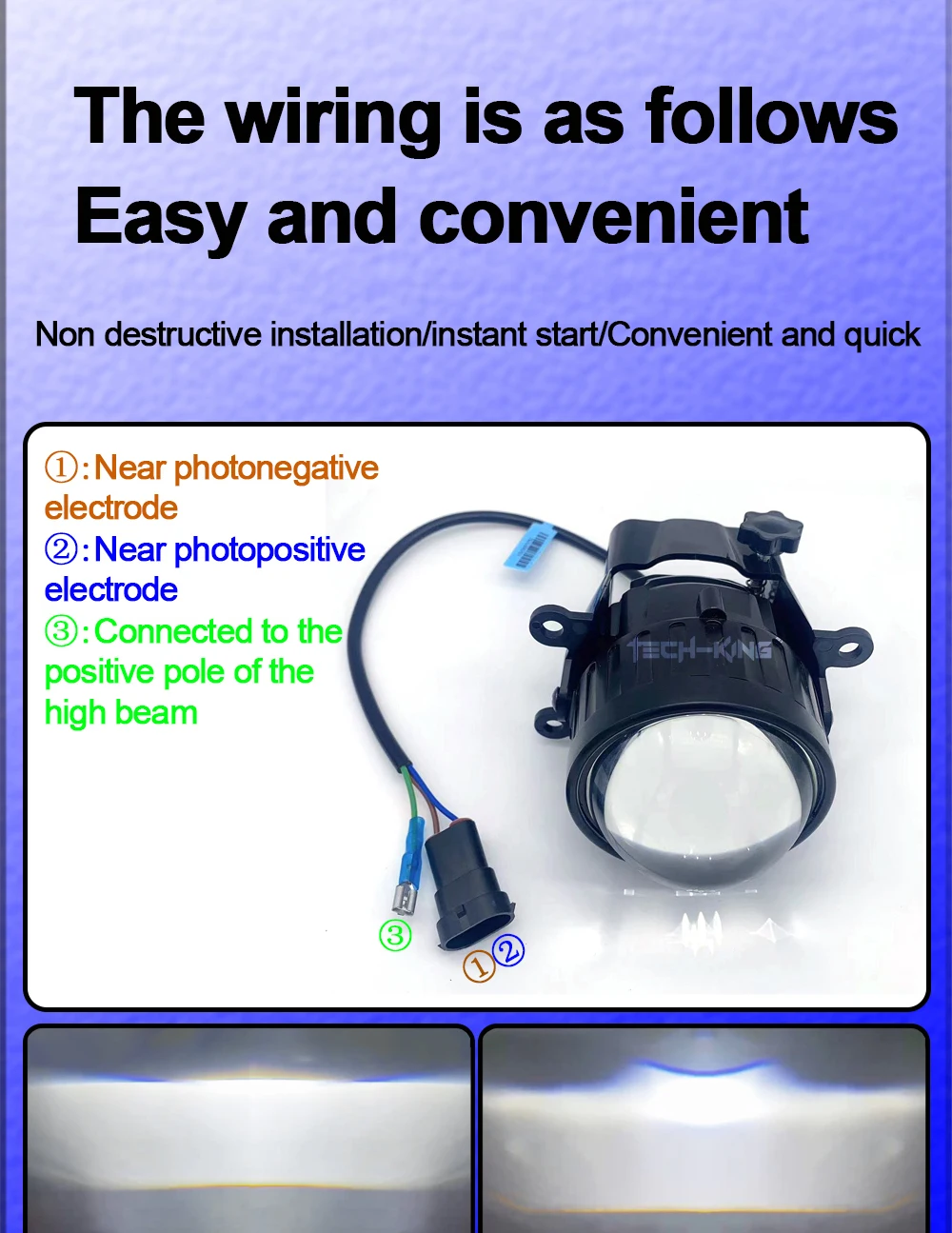 TECH-KING 3 inch 12V 45W/50W 6000K Car Bi LED Projector Lens Fog Light For Toyota Camry Corolla Prius Universal kit Fog lamp