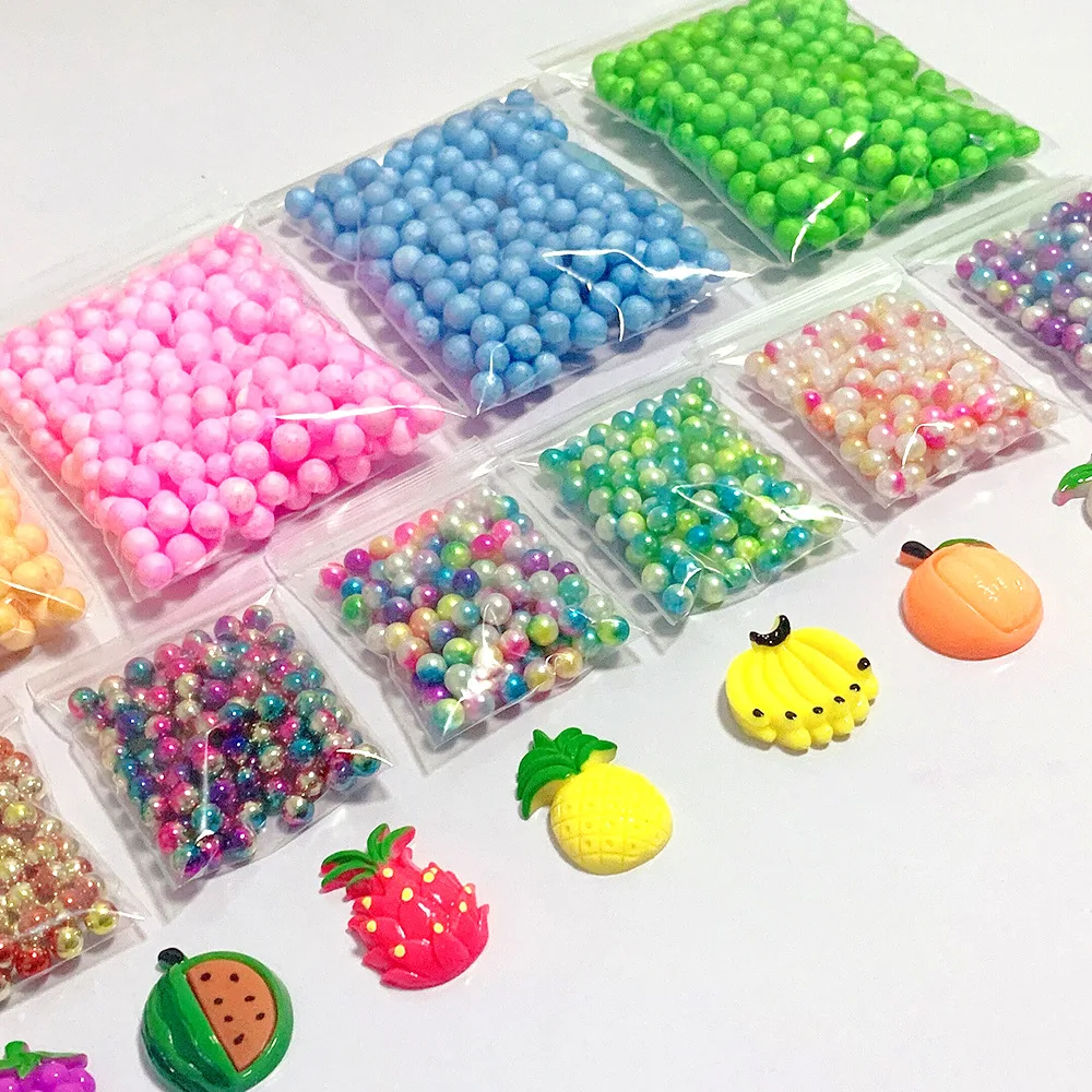 34pcs Slime Making Kit Slash Beads Diy Craft Kit Foam Ball Mini Fruit Slime Charms Slime Accessories Kit Supplies