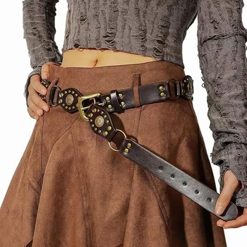 1724 Women\'s Elastic Skinny Belt Western Rivets Velvet Pu Leather Waist Western Velvet Belt: Vintage Thin Studded Waist Strap  main image 4