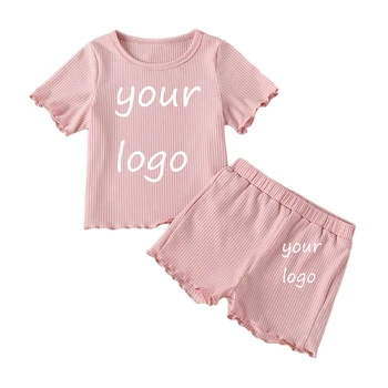 Custom girls pajamas 2 piece set sleepwear solid color short sleeve shorts casual suit pink big girls kids custom pajamas